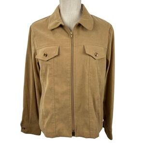 Apparenza Stretch Velour Jacket Womens M Tan Zip Front Pockets Western Chic Soft